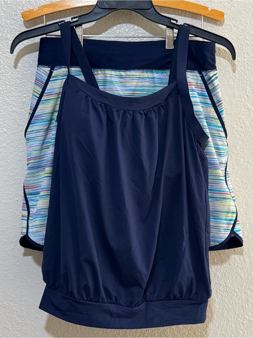 Lands End W Sz.8 Chlorine Resistant Blouson Tummy Hiding Tankini Skirt Swimsuit